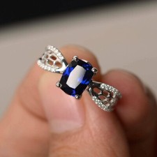 Blue Cushion Cubic Zirconia Solitaire 925 Sterling Silver Anniversary Gift Ring