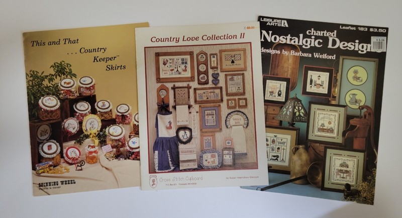 Three (3) Country-Themed Cross-Stitch Books: Nostalgic Designs and more