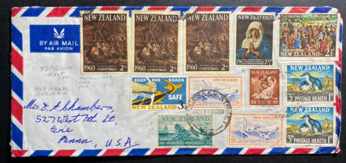 1964 Wellesley New Zealand Airmail cover To Erie PA USA Greetings Seal - Photo 1 sur 2
