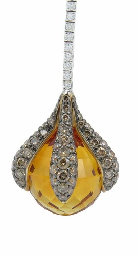 Large Transparent Yellow Citrine, Brown Topaz With White CZ Drop Fashion Earring - Picture 3 of 5