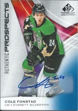 2019-20 UD Upper Deck CHL Sp Game Used COLE FONSTAD #46 Blue Autograph