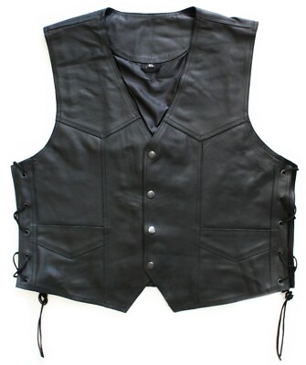 Modeka Leather Vest 1653 Biker Chopper Leather Vest Motorcycle Vest Cowl Laced  