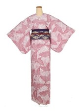 Collarless Kimono Folding Butterfly Pink Japanese Traditional Wear