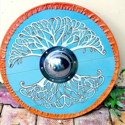 Viking wooden round shield 24'' with tree of life pattern Medieval shield