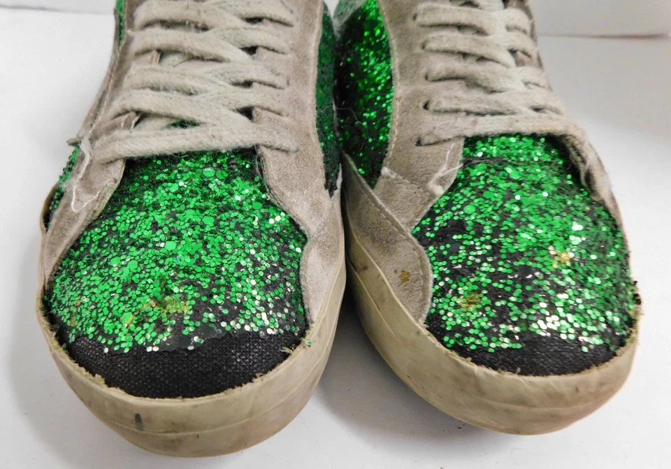 Golden Goose Superstar 绿色闪光灰色麂皮绒皮革运动鞋,尺寸 35 — 第 3/4 张图片
