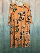 Peach Floral Print Dress by Reb & J with Pockets - Size Large