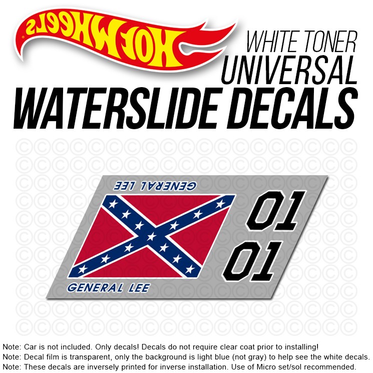 1/64 GENERAL LEE v2 Custom White Toner Universal WaterSlide Decal for Hot