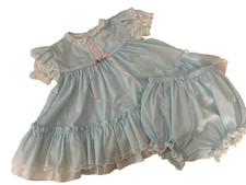 Vintage Bryan Baby Blue Ruffles and Lace Dress with Bloomers 24 mos