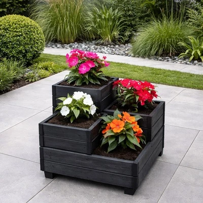 3 Tier Raised Wooden Garden Planter Outdoor Herb Flower Vegetable Growing Bed - Image 1 of 4