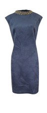 Vince Camuto Women's Faux-Suede Embellished Shift Dress (2, Navy)