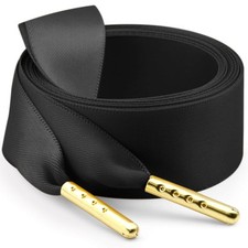 Ribbon Satin Sneakers Shoelaces: 2 Pair 22mm Wide 55 inch Black Gold Metal ...