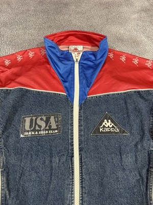 Vintage Kappa USA Track & Field Denim Track Jacket Made In Italy L