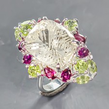 Handmade 14 ct Natural Quartz Ring 925 Sterling Silver Size 8.5 /R439288