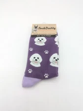 NEW Sock Daddy Dog Socks Bichon Frise Unisex Novelty Purple One Size Fits Most