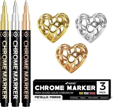 3Pcs Chrome Paint Markers, Permanent Mirror Liquid Chrome Pens for Plastic, Meta