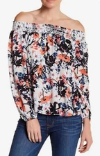 $242 PARKER Wisteria Floral Print Off The Shoulder Blouse Top Size Small