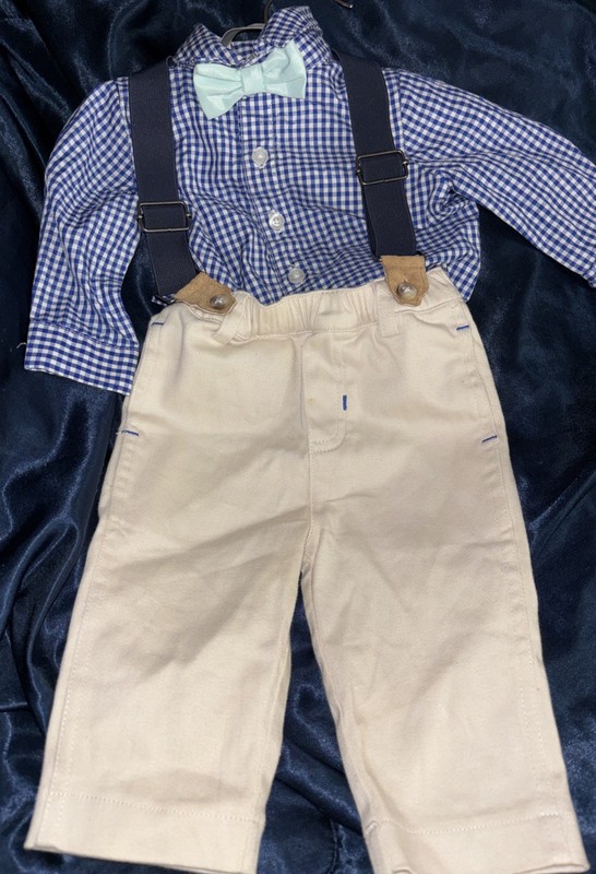 4 PC Set Bow Tie, Dress Shirt, Suspenders, and Pants Sz. 3 Months