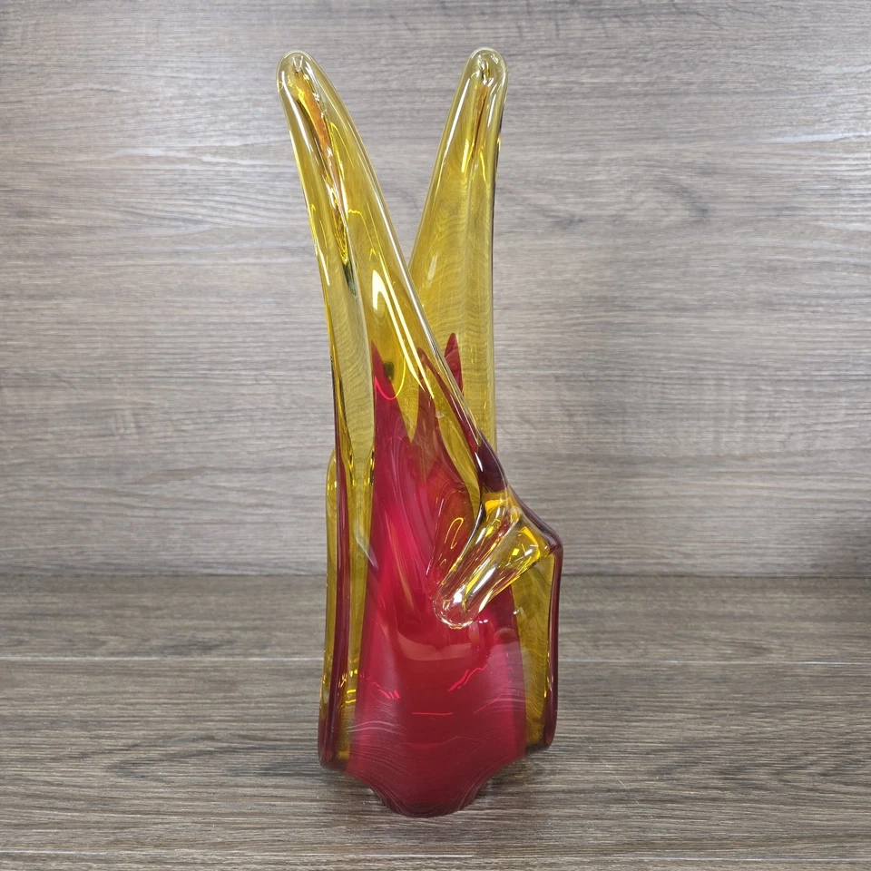 Selenium Art Glass Sculpture Vintage Spanish Murano Style Viartec Red Orange - Image 2 of 4