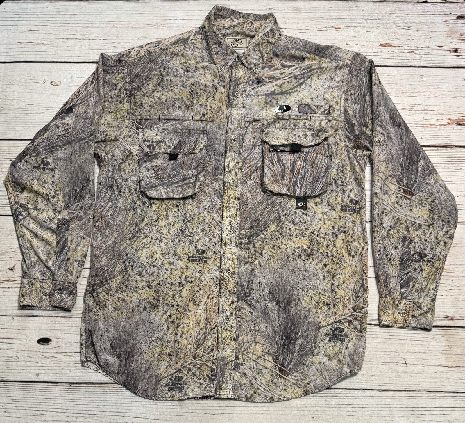 Mossy Oak Brush Camo Vented Button Up Long Sleeve Shirt Men’s Sz M