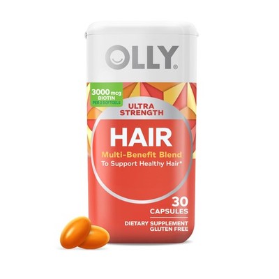 OLLY Ultra Strength Hair Softgels, Supports 30 Count (Pack of 1), Orange 