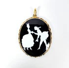 Vintage Mid Century Milk Glass Silhouette Courting Couple Locket Pendant