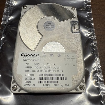 Vintage Conner CFS1081A 1080MB 1.08GB 3.5'' IDE Internal Hard Drive Tested