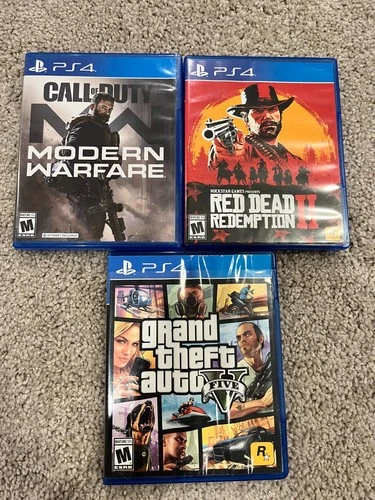 Playstation 4 Game Lot GTA 5/Modern Warfare/Red Dead Redemption II (3 Games)
