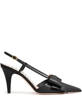 Valentino Garavani Black Leather Slingback Pumps with Stiletto Heel, Italy Made