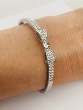 Swarovski Style Silver Bangle Bracelet Bow Rhodium Plated Bridal Wedding Gift UK