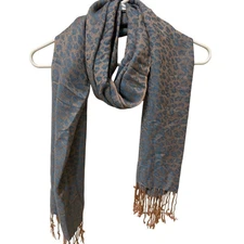 Blue & Gold Animal Print Pashmina Scarf Wrap Pashmina & Silk Chic Indie Shawl