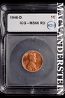 1946-D Lincoln Wheat Cent-ICG MS 66 RD Choice Gem BU No Reserve #SLL780