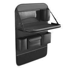 Premium PU Leather Car Back Seat Organizer Foldable Dining Tray Multi-Pocket