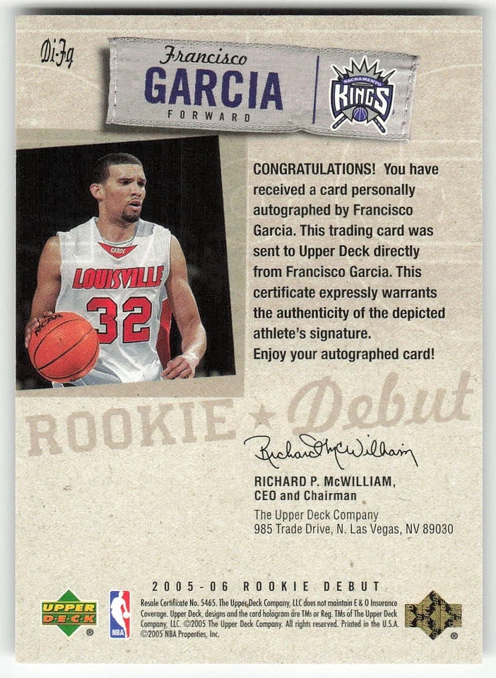 2005-06 Upper Deck Rookie Debut #DI-FG Francisco Garcia Kings - Image 2 of 2