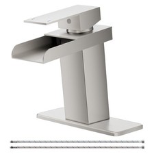 Waterfall Bathroom Faucet, Brushed Nickel Modern Single Handle Bathroom Fauce...