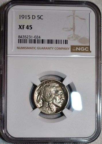 NGC XF-45 1915-D Buffalo Nickel, Highly Lustrous & Lightly Circulated, Cleary AU