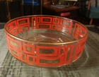 Vintage Jeanette Glass Company Atomic Starburst serving bowl Red And Gold  MCM