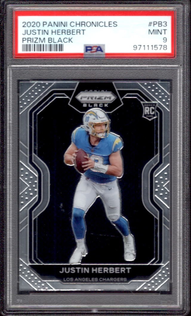 JUSTIN HERBERT 2020 Panini Chronicles Prizm Black #PB-3 PSA 9 Mint Rookie RC