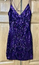 Windsor Purple Sequin Swirl Mesh Formal Dress Medium