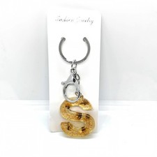 Handmade Resin Letter S Keychain Gold Flake Dried Flower 1.5" Initial Charm Bag
