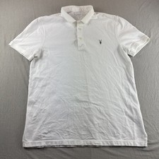 Allsaints Reform Polo Mens M White Organic Cotton Golf Shirt Preppy Short Sleeve