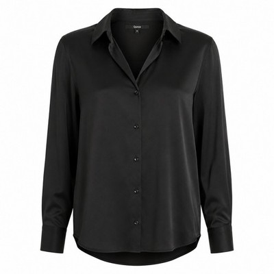 Quince Silk Blend Button Down Shirt Women Medium Black Excellent Stretch Office