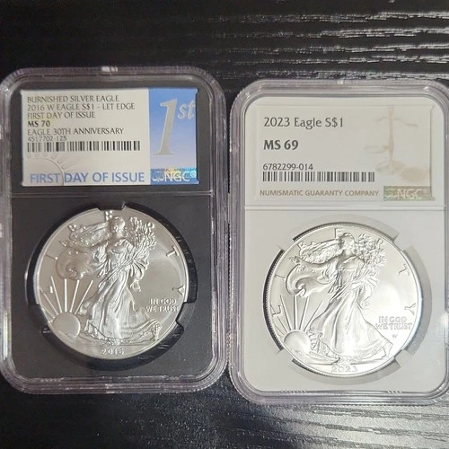 U.S. Mint American Silver Eagle 2016 & 2023 NGC MS 70/69 1 oz Coins Lot