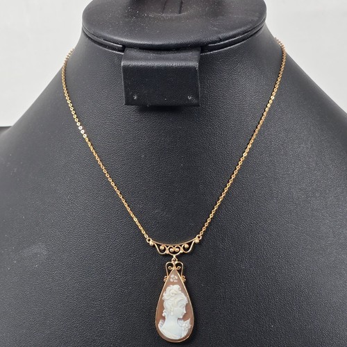 Bellissima collana con ciondolo cammeo vittoriano in oro giallo 14 carati catena conchiglia a goccia 15" - Foto 2 di 12