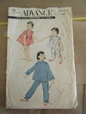 Vintage 1950's Advance 8224 Girl's Pajamas Sets Pattern - Size 1 Bust 20