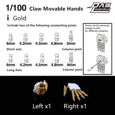 D.L fully movable Claw hands for 1/100 MG MGEX Strike Freedom i gold *