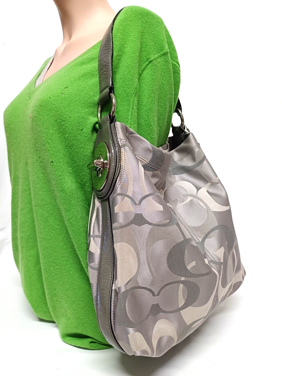 COACH SIGNATURE OPTIC PENELOPE GRAY JACQUARD HOBO SHOULDER HANDBAG