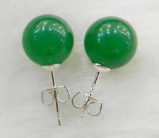 Genuine 10mm Natural Green Jadeite Jade 925 Solid Silver Stud Earrings AAA