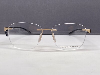 Men Eyeglasses Frames Gold Black Rectangular Rimless Round P 8344 NP 350 