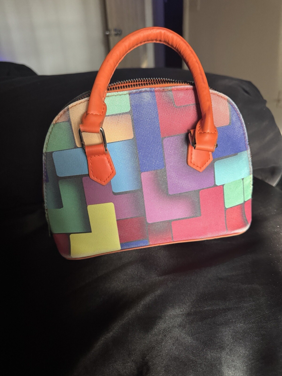 Colorful Blocks Patchwork Retro Backpack Travel B… - image 1