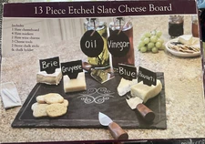 12 Pc Etched Slate Cheese Board and Tools Charcuterie Markers Chalk NEW *Read*